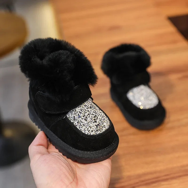 High Quality Leather Winter Toddler Unisex  First Step Boots Plush Warm First Walkers Infant Kids Soft Bottom Girls And Boys Shoes Non-slip.