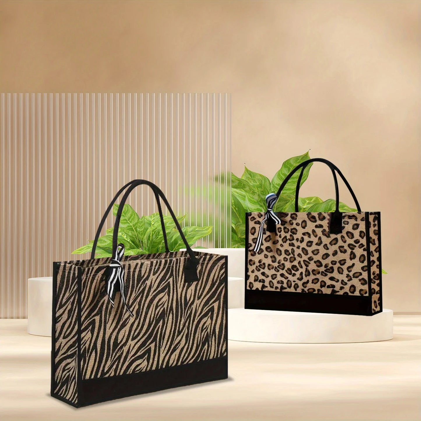 Fashionable Zebra and Leopard Print Large Capacity Storage Fashionable Handbag, Thick Waterproof Durable Tote Bag