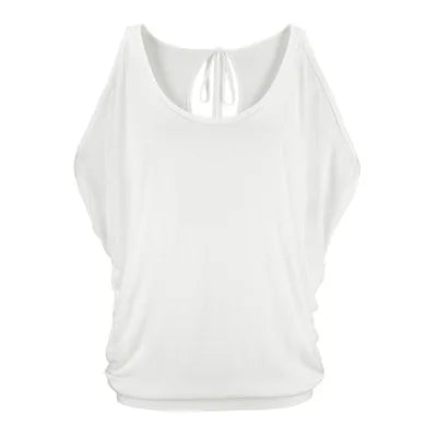 Sexy Batwing  Summer Women V Neck Short Hollow Out Sleeve Solid Colour Loose Top.  S-3X