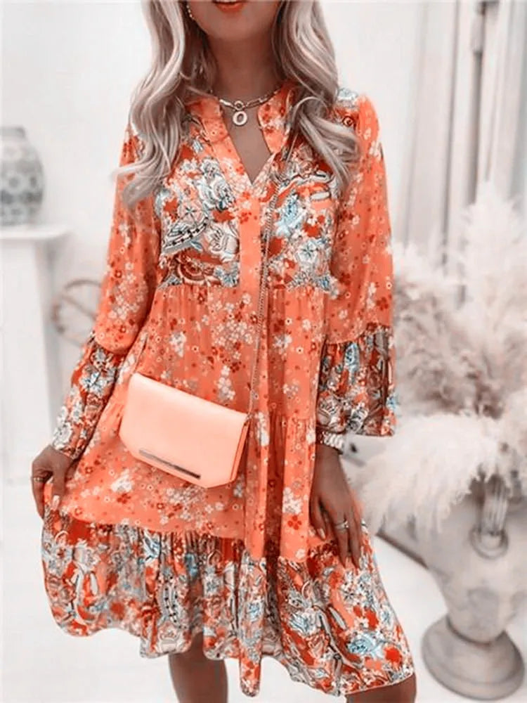 Casual Floral Print Dress For Women 2025 Spring Summer Loose A Line Dress