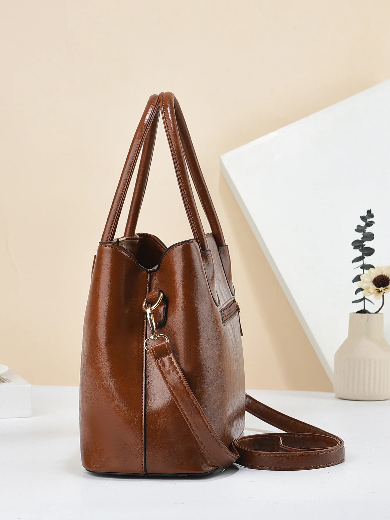Retro Solid Color Handbags For Women, Elegant PU Leather Cross-body Bag, Trendy Office & Work Purses