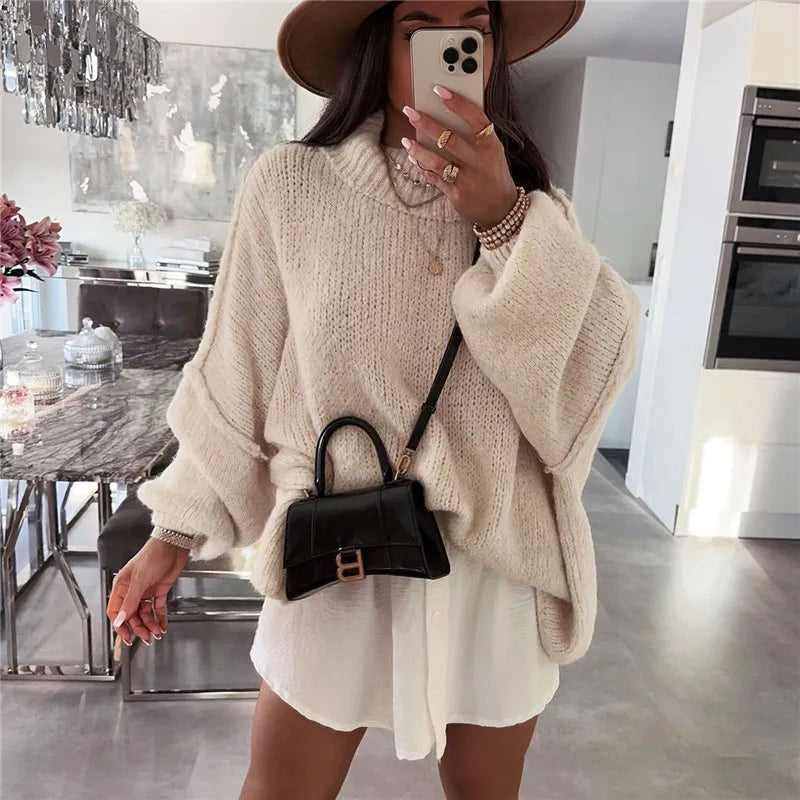 Womens Oversized Sweater Chunky Knit Pullover Cable Mock Neck Fall Sweater Pullovers Trendy Winter Clothes.  S-L