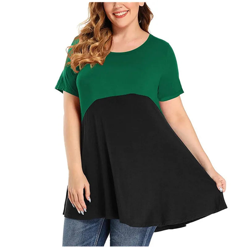 Women Shirt Plus Size Loose Short Sleeve Casual Ladies Contrast Colour Shirt.