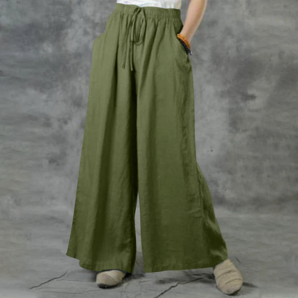 Plus Size High Waist Long Pants for Women Solid Casual Wide Leg Trousers