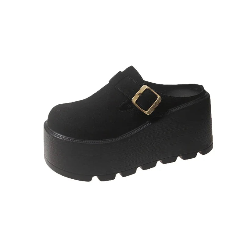 Women High Platform Slides 7CM Wedges Shoe Faux Suede/Leather Casual Chunky Summer Breathable Slip -Ons