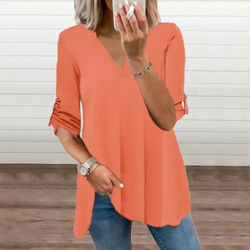Women's V-Neck Long Sleeve Chiffon Shirt New Style Top Slim.  S-5X