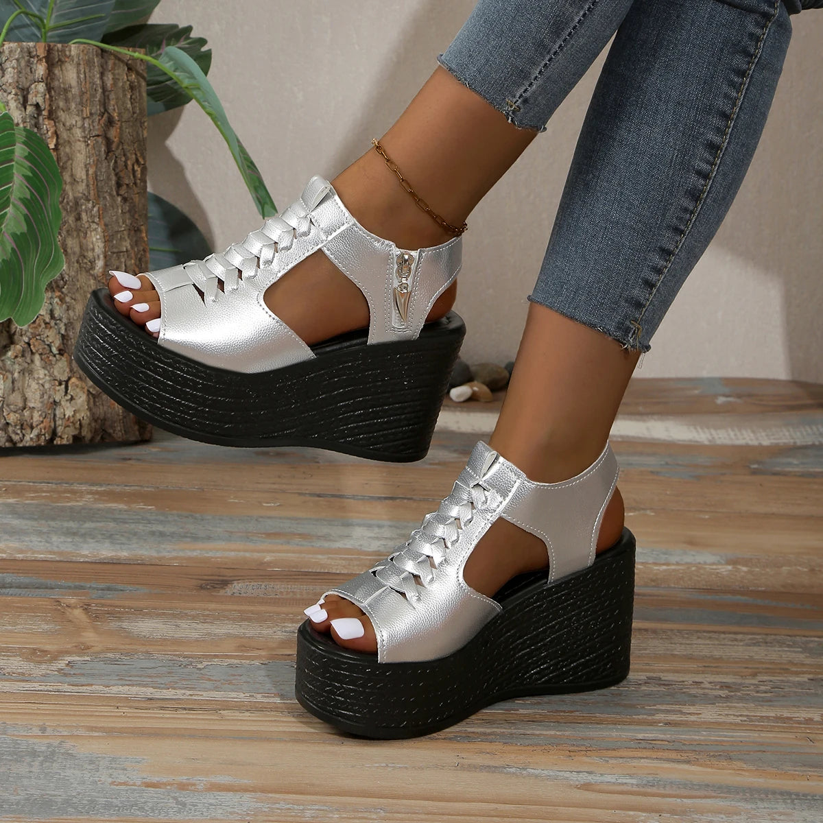 Summer New Wedge Platform Sandals Sexy Heels With Peep Open Toe.
