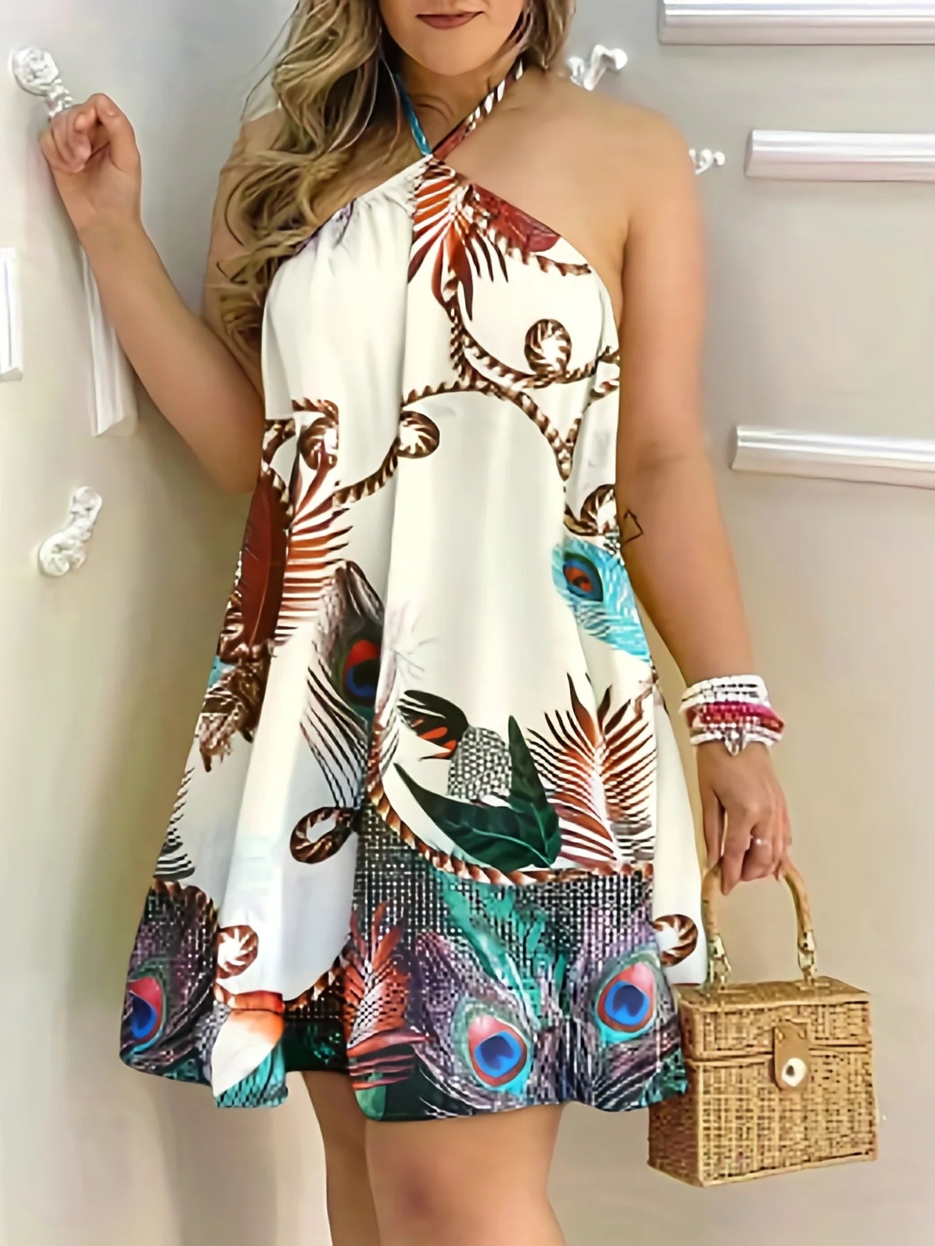 Plus Size Dress For Woman Sexy Sleeveless Backless Short Dress Loose Halter Neck Dress