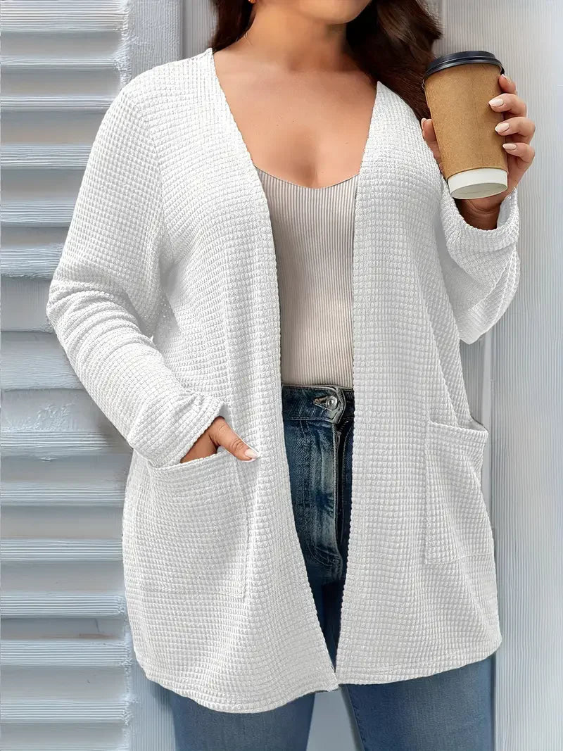 Plus size pure color pocket cardigan casual long-sleeved suitable for all season