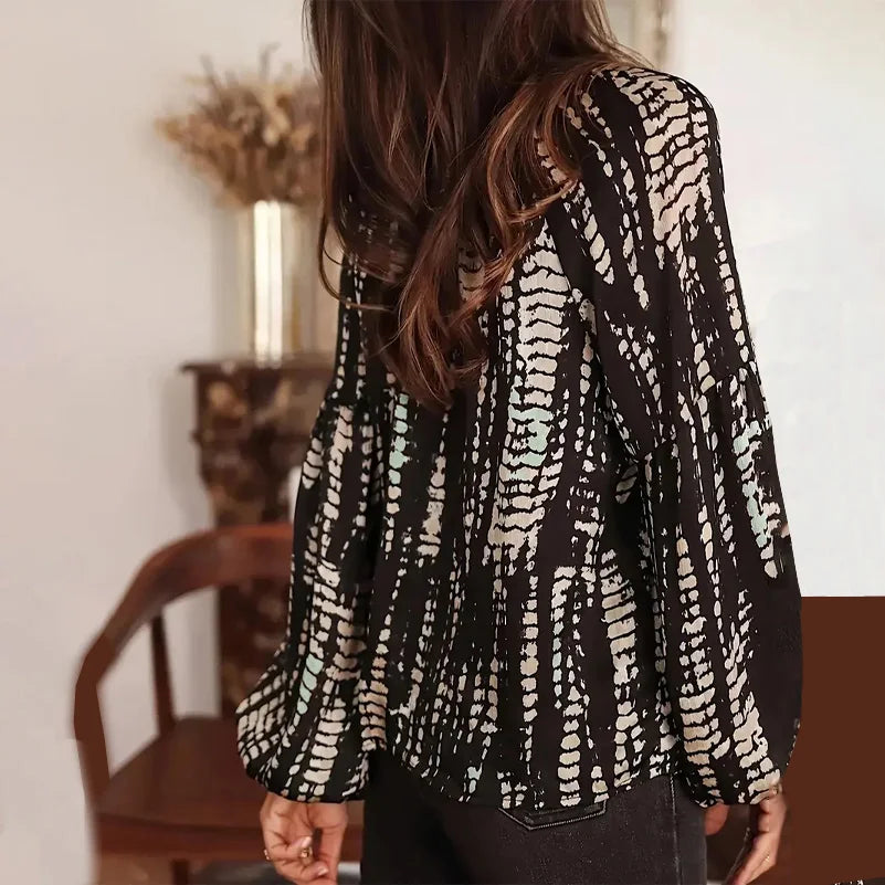 Plus Size Women's Striped Printed V-Neck Long-Sleeved Top, Casual Soft Fabric.  1X-5X