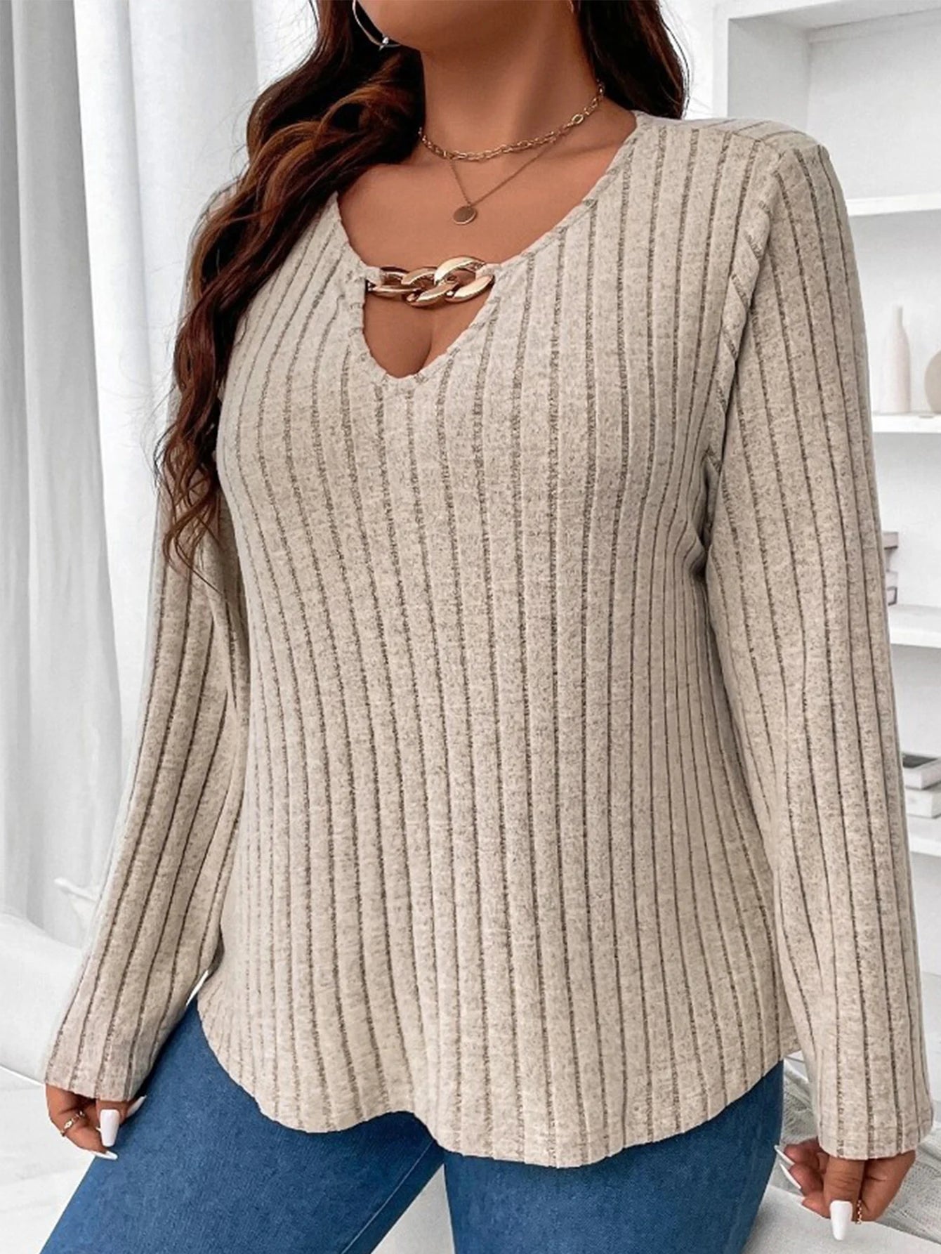 New Autumn Winter Long Sleeve Plus Size Sweater V-neck Pullover Knitted Loose Top.  1x-5x