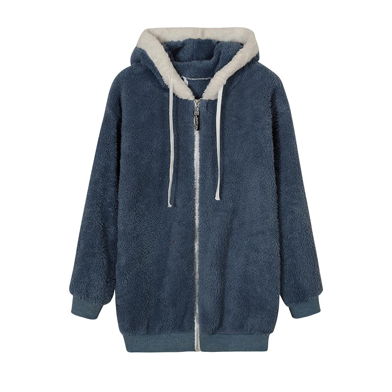 New Style Autumn And Winter Loose Plush Zipper Hooded Jacket Woman.  S-5X
