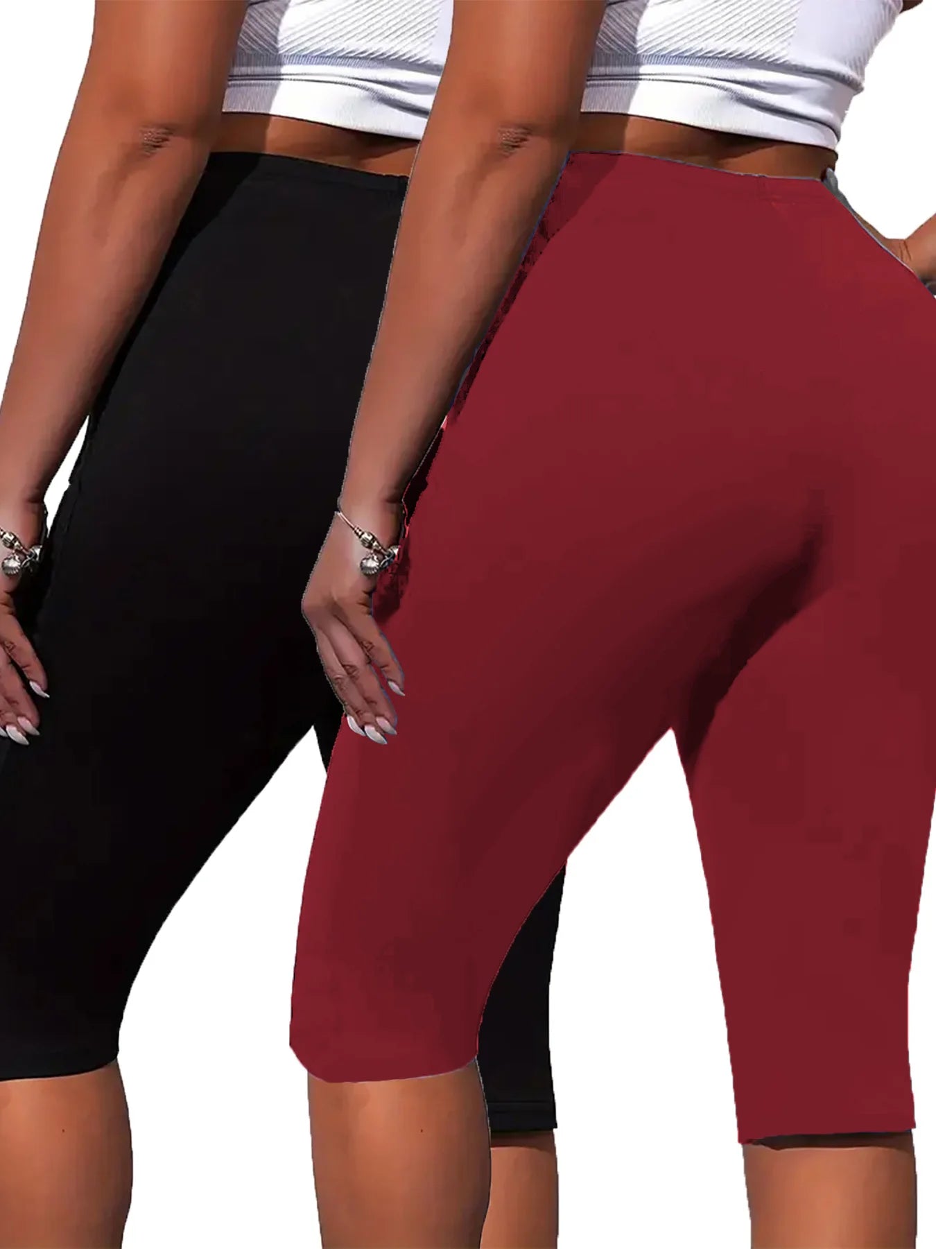 Two Pieces Of Plus-size Women's Printed Cropped Pants, Tight-fitting Cropped Pants, Comfortable Elastic pant
