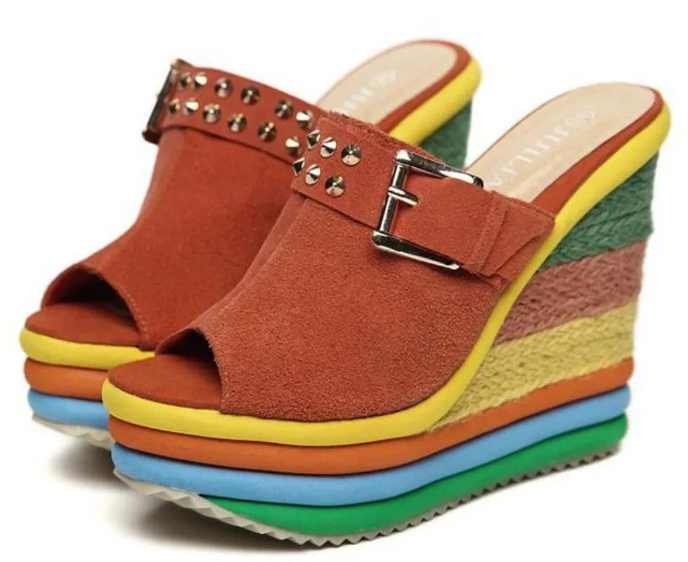Summer 2025 Fashion Platform Colourful Wedge Heel Sandals