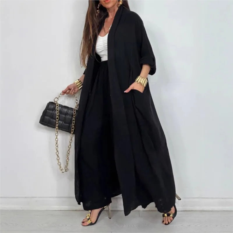 Women Solid Lazy Style 2-Piece Set Cardigan Long Sleeve Shirt+ Wide Leg Pant Suit Elegant two Piece.  S-3X