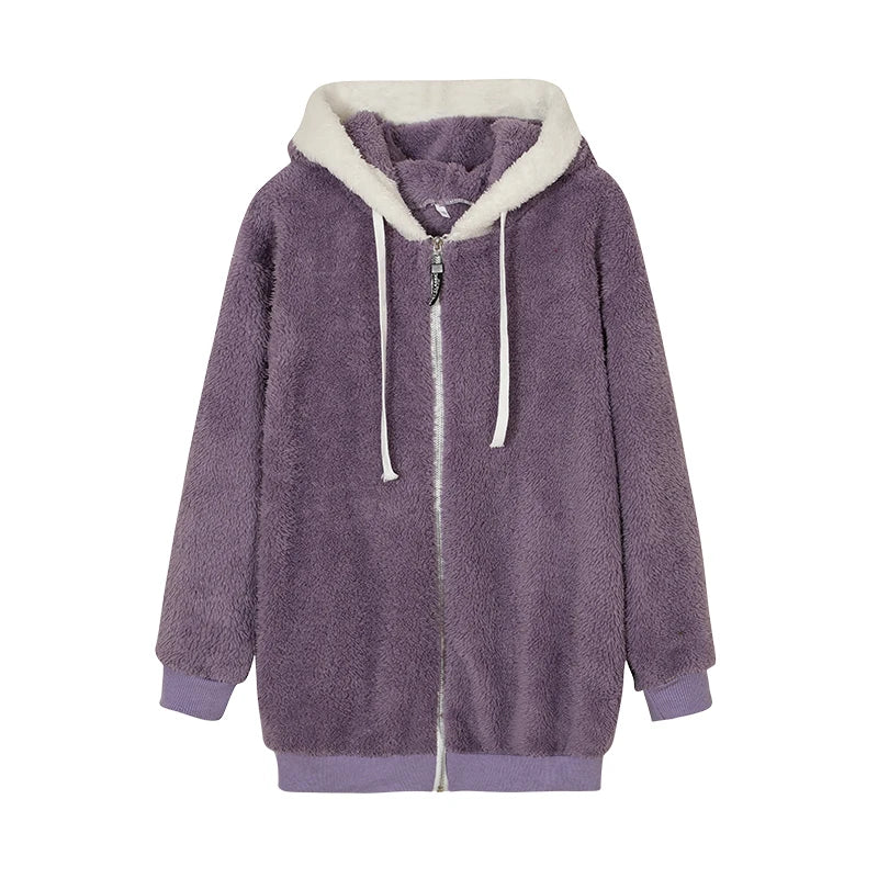 New Style Autumn And Winter Loose Plush Zipper Hooded Jacket Woman.  S-5X