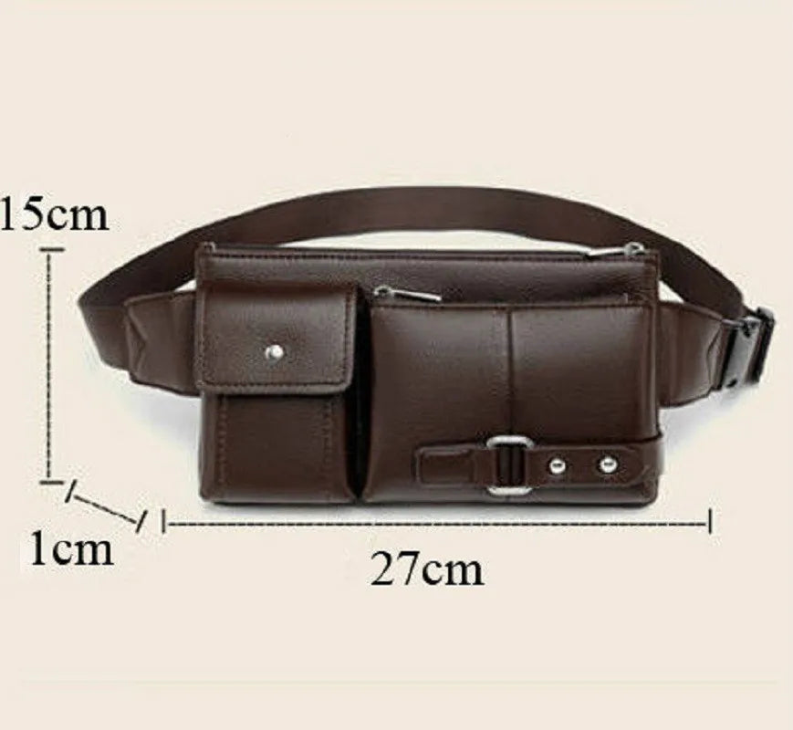 Multi-Pocket PU Leather Fanny Pack - Unisex Waist Bag with Adjustable Belt