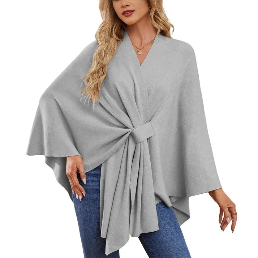 Women's Trendy Autumn And Winter Loose Elegant Shawl Wrap Casual Solid Colour Soft Open Front Poncho.