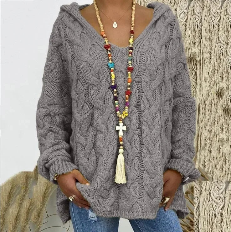 Women's Cable Knit Hooded Sweater - Cozy Pullover (S-5X)
