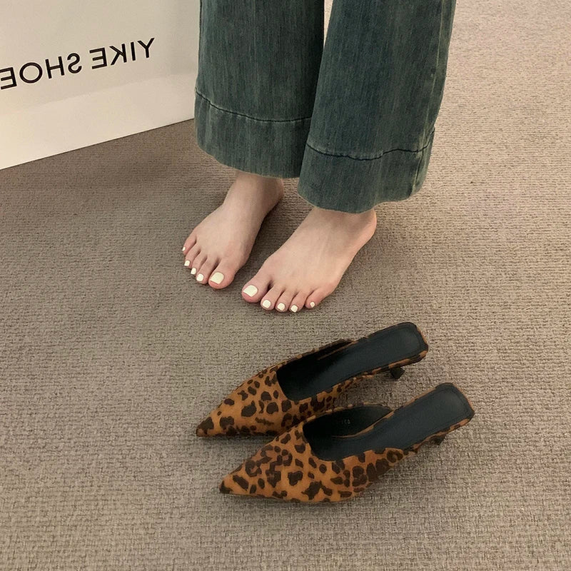 Designer Pointed Toe Mules Fashion Shallow Slip On Casual Low Heel Ladies Slides
