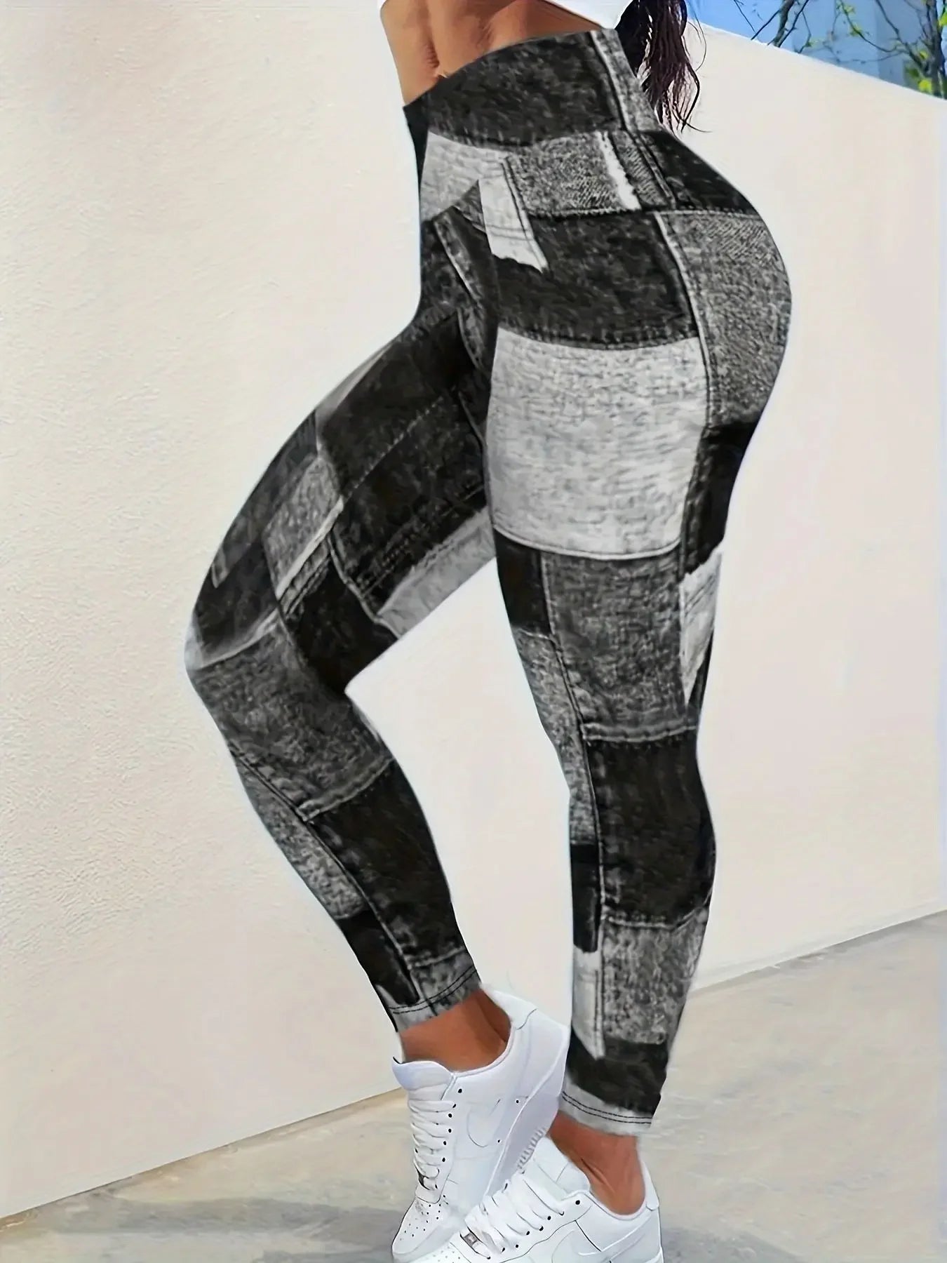 Women's Plus Size 1XL-5XL Casual Sport Pants Casual Slim Fit Imitation Denim Tight High Waist Leggings