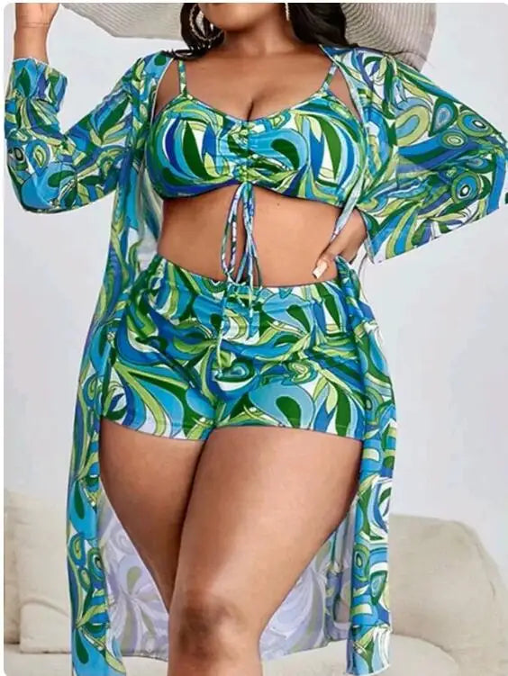 2025 New Plus Size Swimwear Three-Piece Push Up Bikini Set Sexy And Stylish