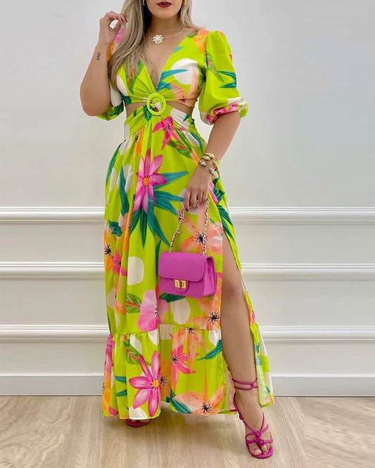 Women Summer Long Maxi Dress V-neck Sexy Fashion Dress.  S-XL