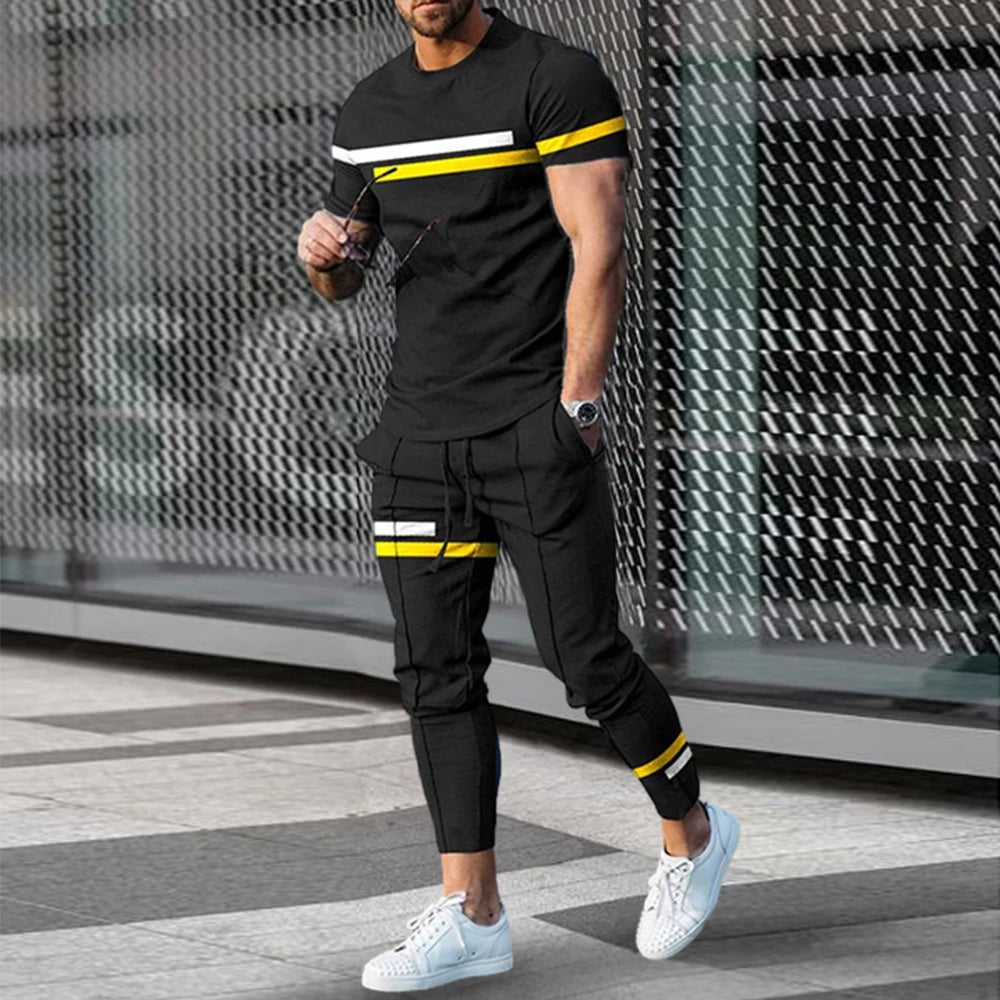Men's 2 Piece Set Short Sleeve Sportswear Fashion Men's Clothing Trousers Casual O-Neck.  M-5X Tops Pants Suit.