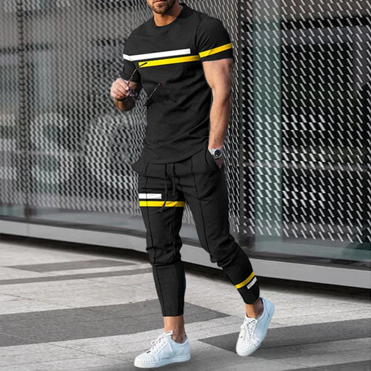 Men's 2 Piece Set Short Sleeve Sportswear Fashion Men's Clothing Trousers Casual O-Neck.  M-5X Tops Pants Suit.