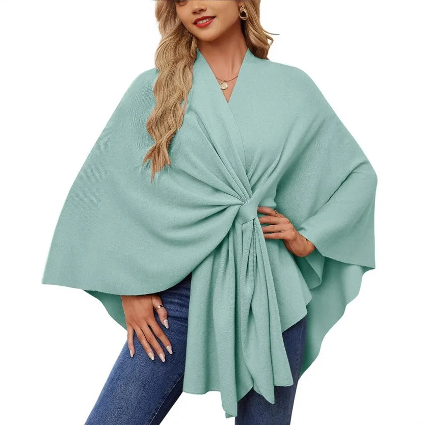 Women's Trendy Autumn And Winter Loose Elegant Shawl Wrap Casual Solid Colour Soft Open Front Poncho.