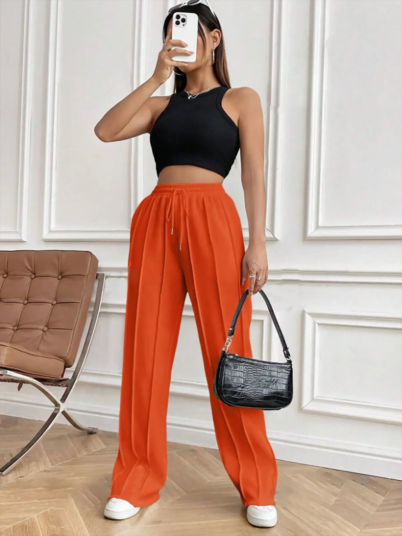 European women's casual fashion sweatpants with drawstring,