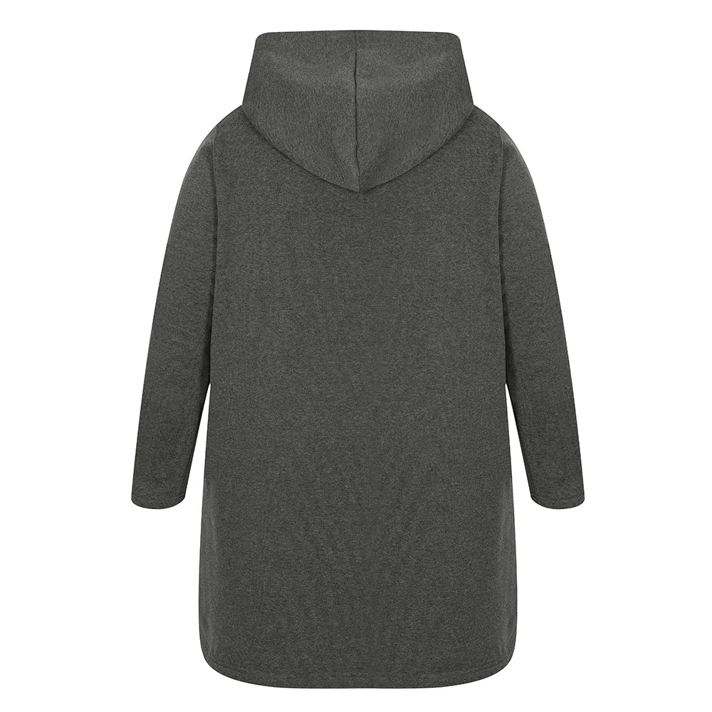 Women Loose Casual Side Zipper Jacket Thermal Hooded Jacket