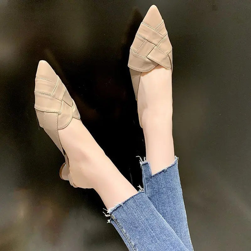 Ladies Leather Pointed Toe Mule Slides With Premium Quality.