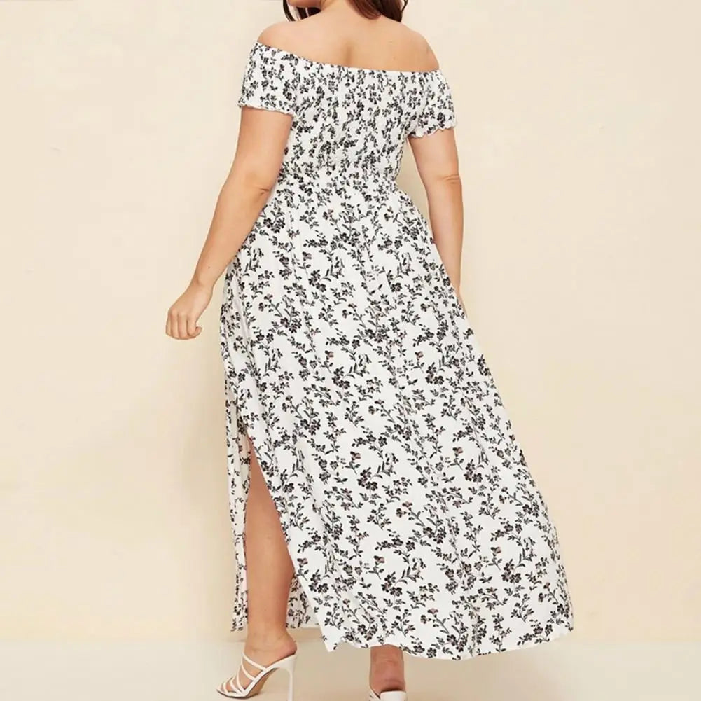 Curvy Size Long Off The Shoulder Maxi Dress Bohemian Style.