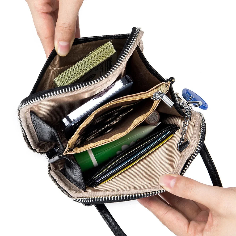 Genuine Leather Zipper Cross-body Shoulder Bag