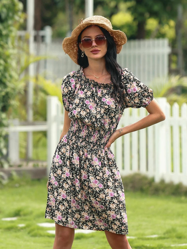 2025 Spring and Summer New Women's Printed Midi Dress .  S-3X