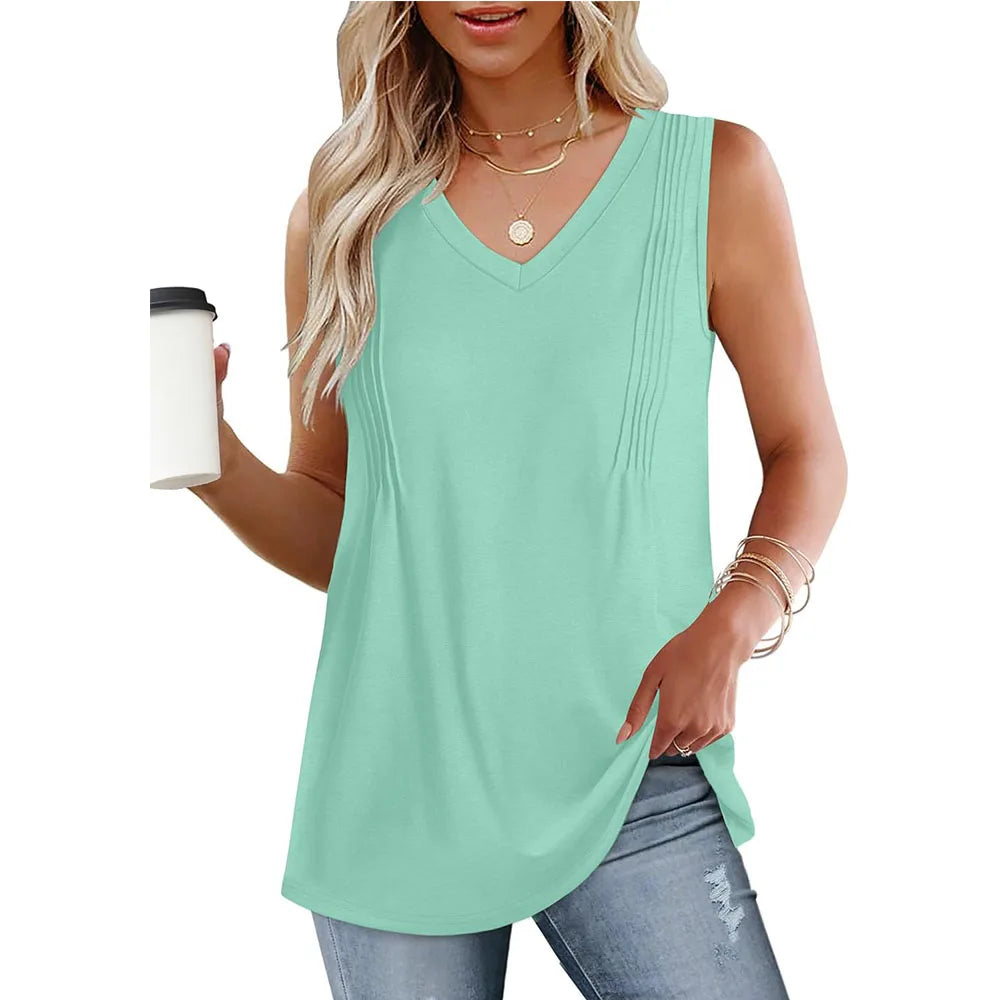 Summer Tank Top 2025 Loose Fit V Neck Sleeveless Flowing top.  S-XXL