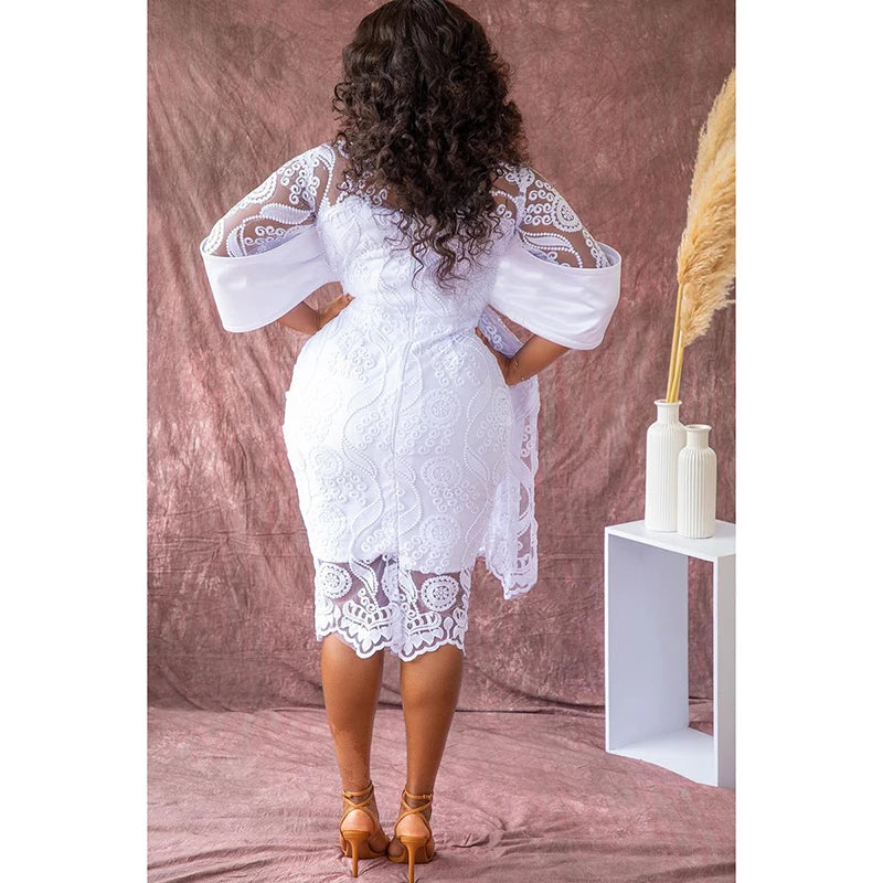 Plus Size Women's Round Neck Lace Mid-length Fashion Dress