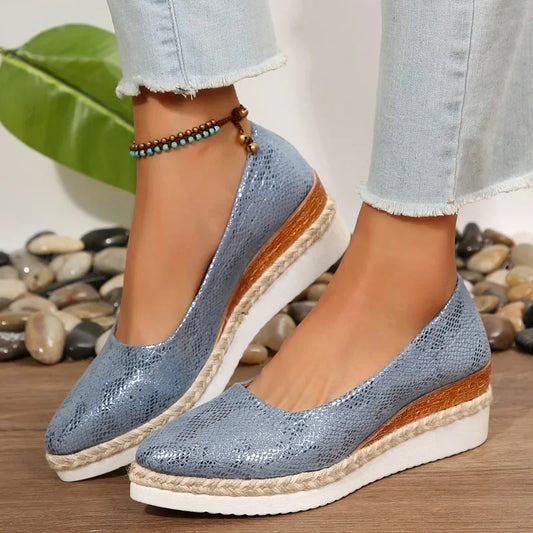 Women's Platform Comfortable Wedge Pointed Toe Loafers Shoes.