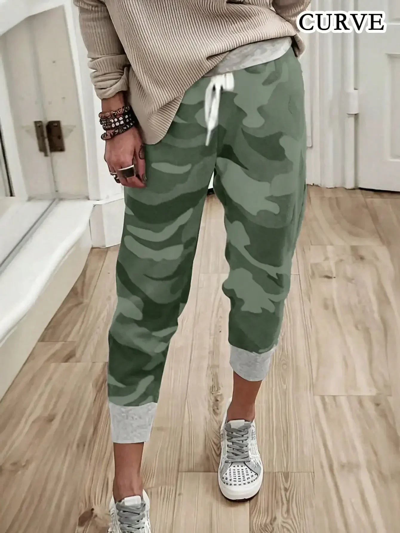Plus Size 1XL-5XL Women's Fashion Camouflage Print Jogger Comfortable Loose Casual Drawstring Athletic Pants