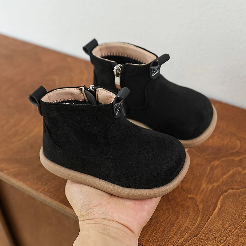 Autumn Winter Children Casual Shoes for Baby Boys Girls Boots Oxford Suede Plush Kids Ankle Boots Outdoor Anti-slip Infant Shoes