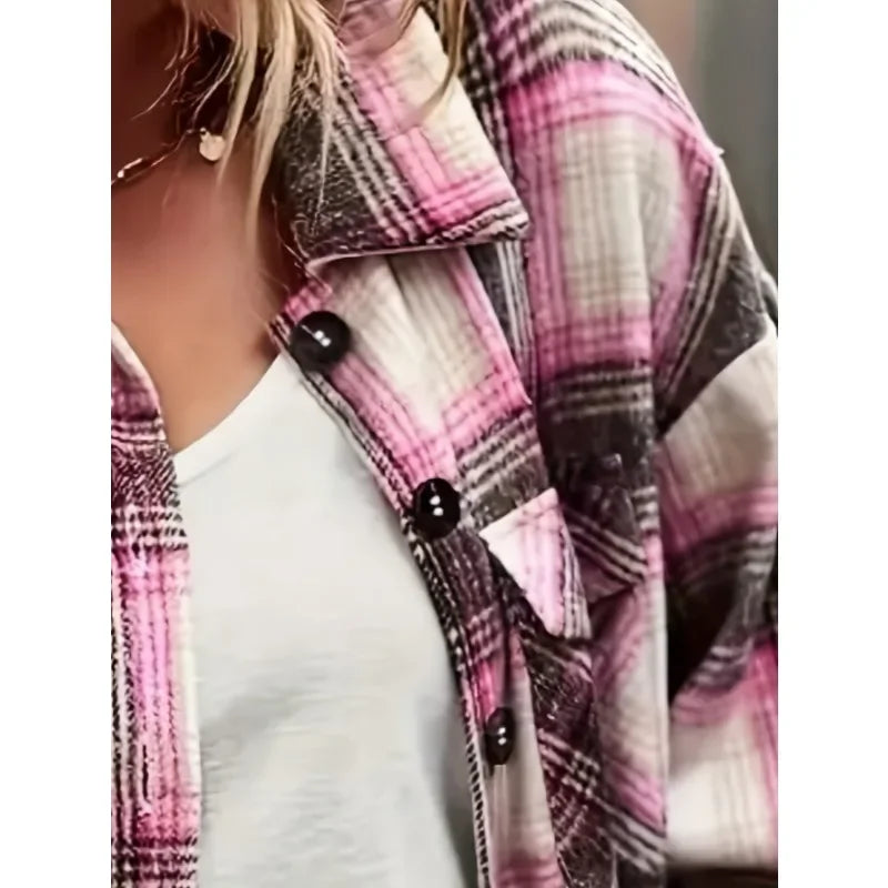 Plus Size Casual Plaid Button Long Sleeve Shirt /Jacket.   1x-5x