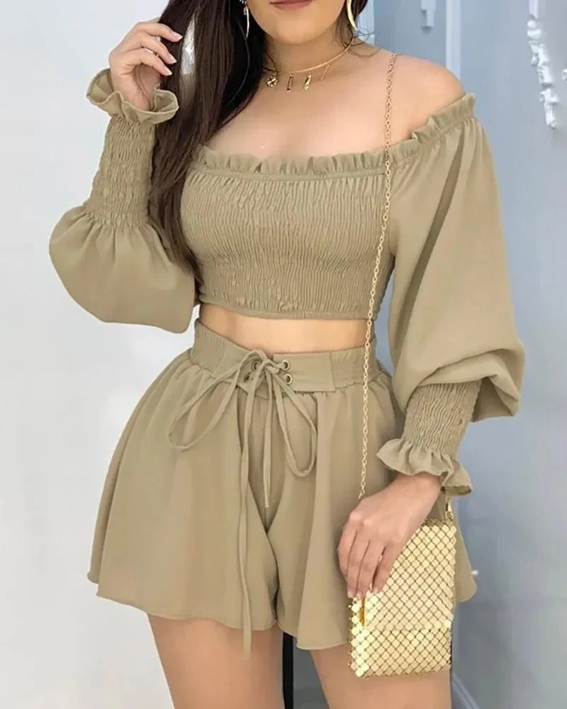 Long Sleeve Polyester Summer Fashion Casual Women's Elegant Quality Versatile Set.  S-2X