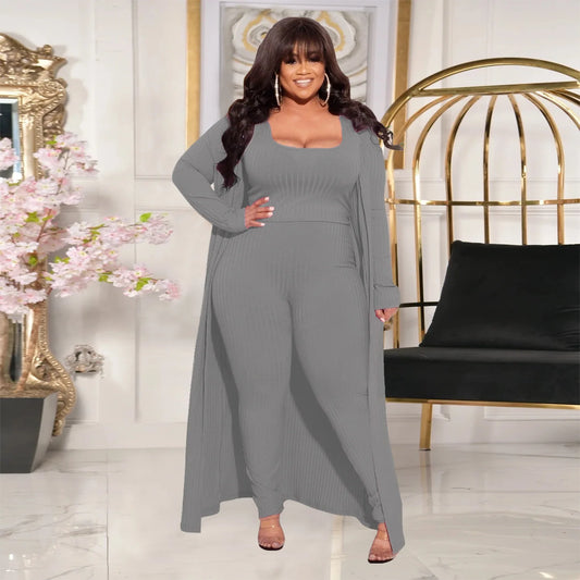 Plus Size Set Flattering long-sleeved Sweater High Elasticity 3 Piece Outfit