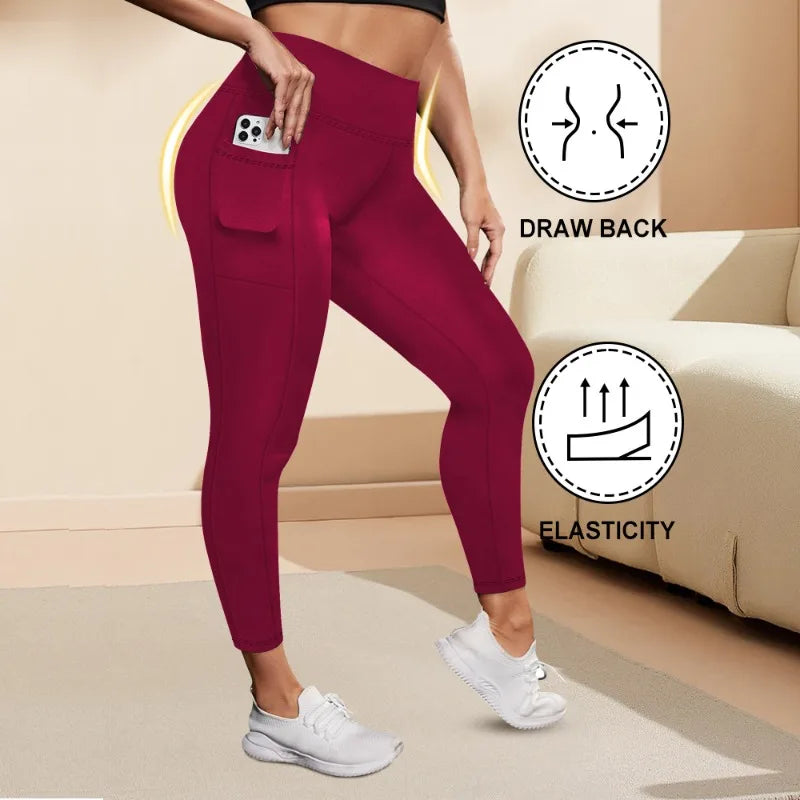 Women's High-Waisted Yoga Pants Plus Size Butt-Lifting Workout Leggings with Pockets Elastic Active-wear