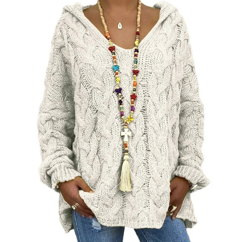 Women's Cable Knit Hooded Sweater - Cozy Pullover (S-5X)