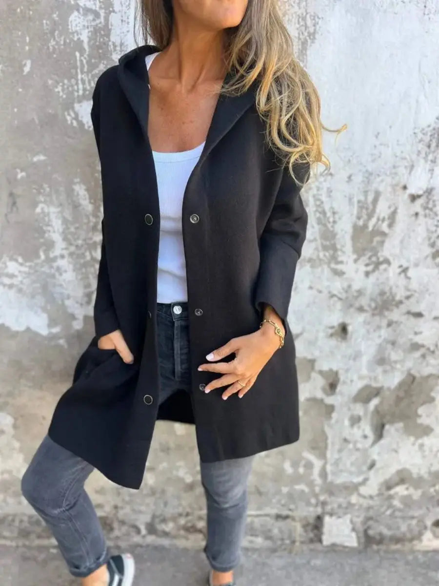 Long sleeve solid colour all season coat.  S-3x