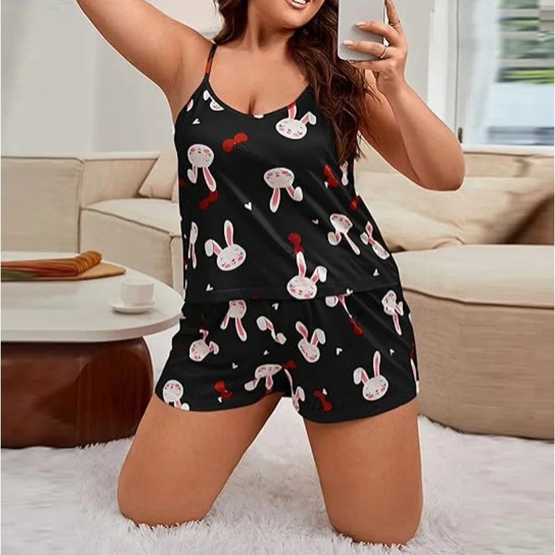 Plus Size Women's Pajama Set Sleeveless Top & Shorts Summer Night/ Lounger 2 Piece