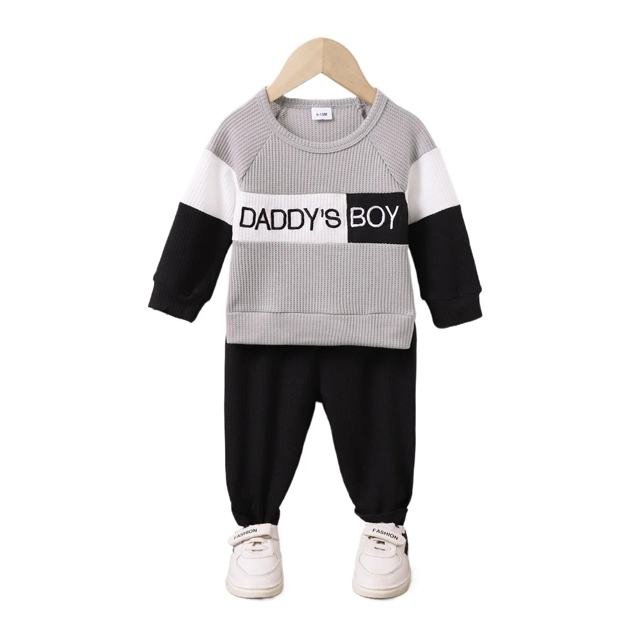 2PCS Kid Boy Clothes Set Patchwork Letter Print Long Sleeve Hoodie with Pants Autumn Fashion Sport Outfit for Children 4-7 Years