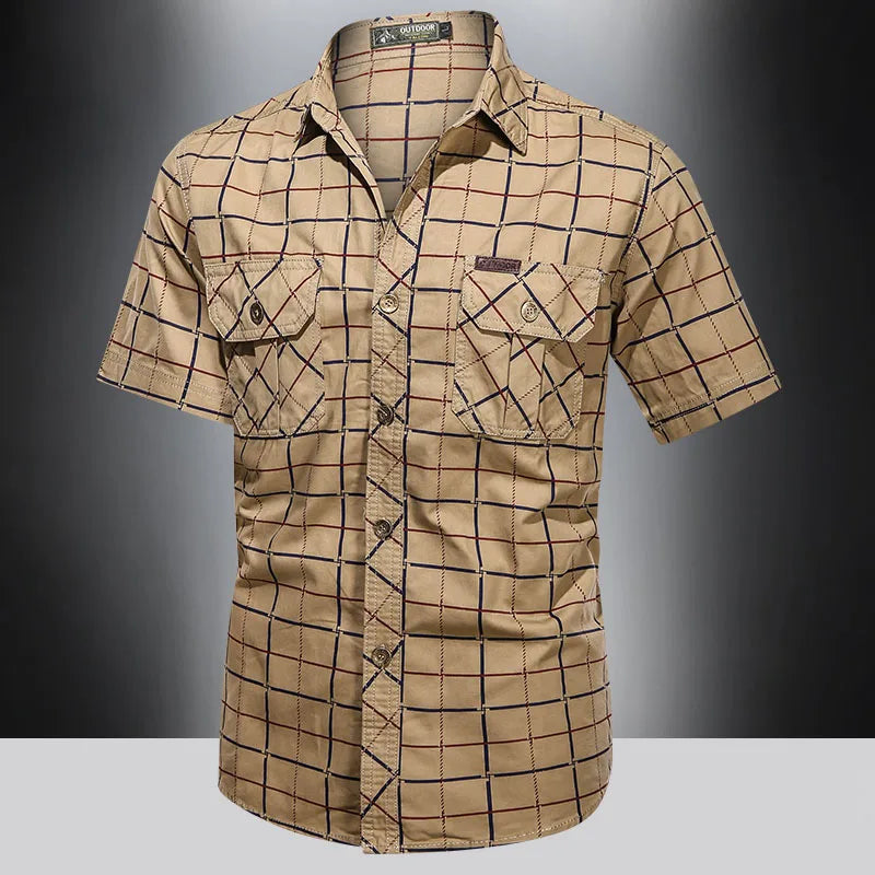 Checkered  top quality short sleeved shirt for men 2025 new summer thin business pure cotton loose oversized elegant striped shirt.  M-5X